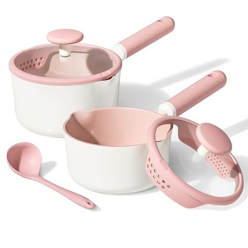 CAROTE 2.5QT & 3.0QT Sauce Pan Sets with Lid & Ladle Ceramic Nonstick Pot Set Non Toxic Saucepan with Stay-cool Handle Small Kitchen Cooking Pots, Easy to Clean, Induction Comptable, PFOA FREE | Amazon (US)