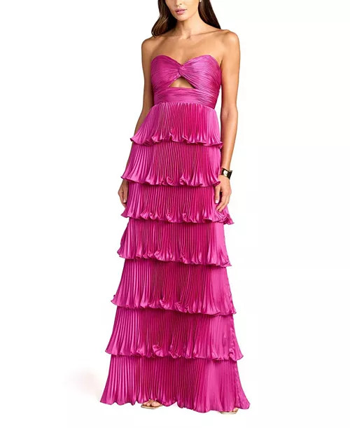 Pleated Charmeuse Strapless Tiered Ruffle Gown | Bloomingdale's (AU)