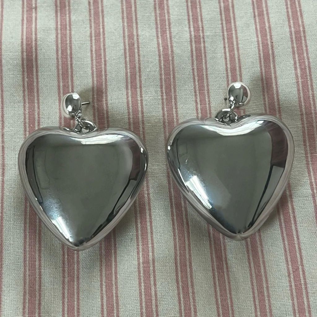 Silver Bubble Heart Statement Earring | Nickel and Suede