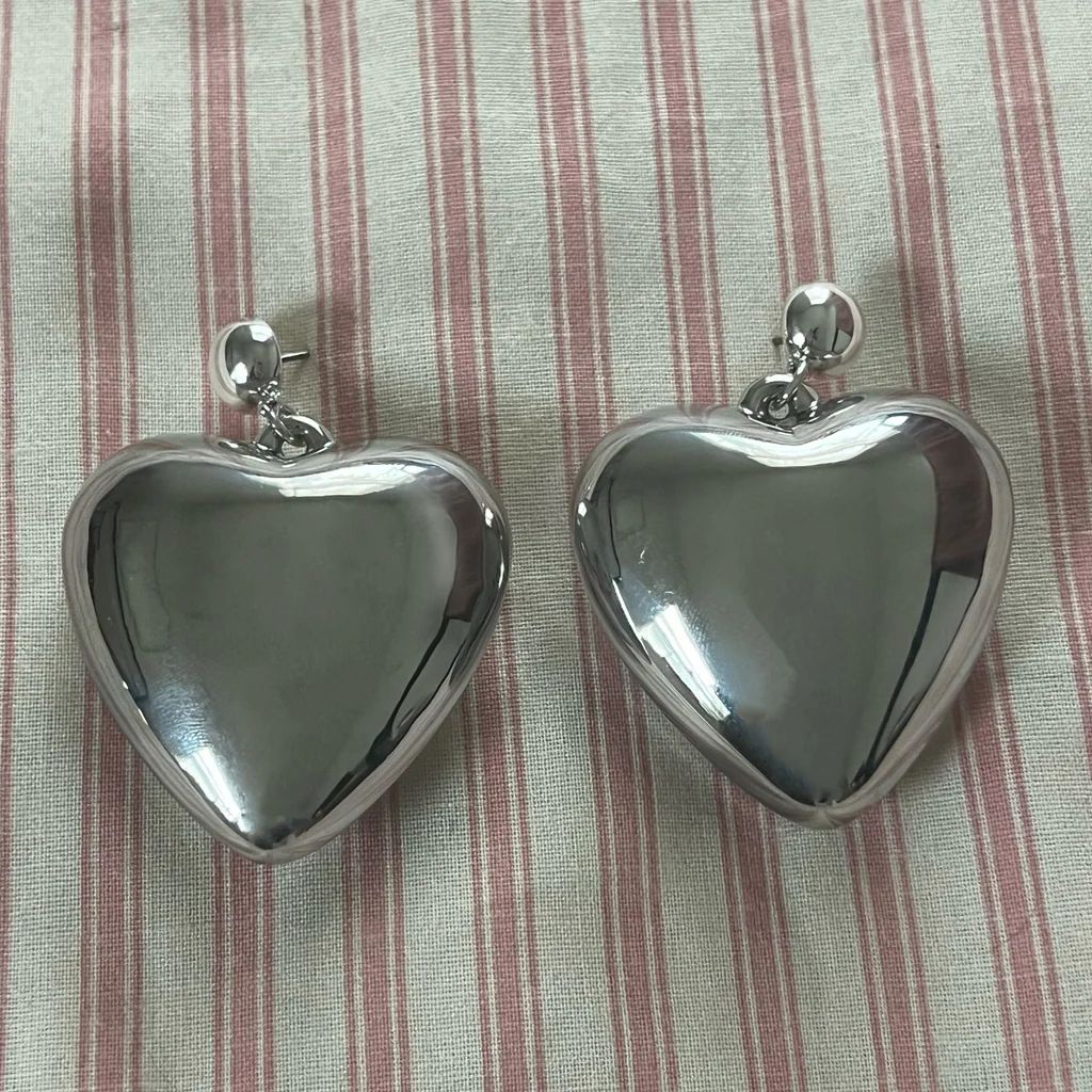 Silver Bubble Heart Statement Earring | Nickel and Suede