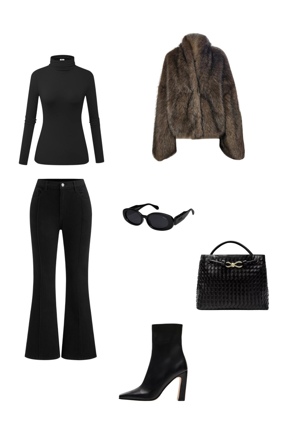 Thanksgiving

An all-black moment that blends classic and modern edge. The fitted turtleneck and flared trousers elongate the silhouette, while the faux fur coat adds depth and texture. Polished accessories — heeled ankle boots, structured woven bag, and bold black sunglasses — complete this sleek, confident monochrome look.

#LTKHoliday #LTKSeasonal #LTKStyleTip