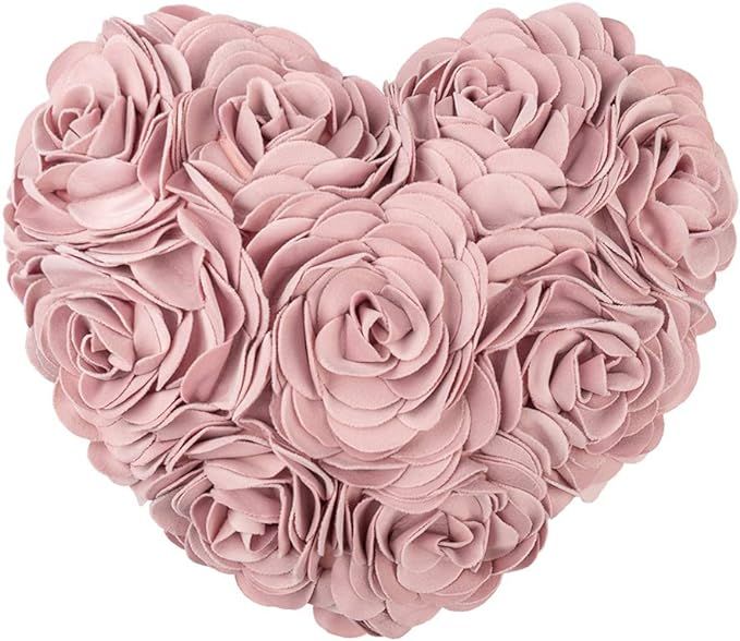 JWH 3D Rose Flower Handmade Accent Pillow Valentine's Day Cushion Decorative Heart Shape Pillow C... | Amazon (US)