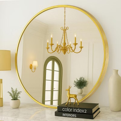 SEVOBAL Round Mirror 24" Wall Mounted Circle Mirror Metal Framed Mirror Bathroom Vanity Bedroom Home Decor Mirrors Over Sink, Gold, 23.9"*23.9"*0.7" | Target