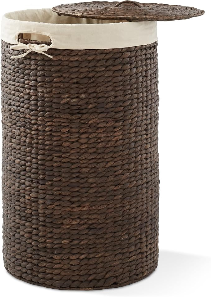 Casafield Round Laundry Hamper with Lid and Removable Liner Bag - Espresso Dark Brown, Woven Wate... | Amazon (US)