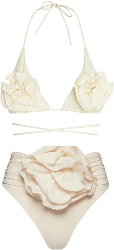Women's Swimsuit Rose 3D Flower High Waist Sexy Bikini Two Piece Bathing Suit | Amazon (US)
