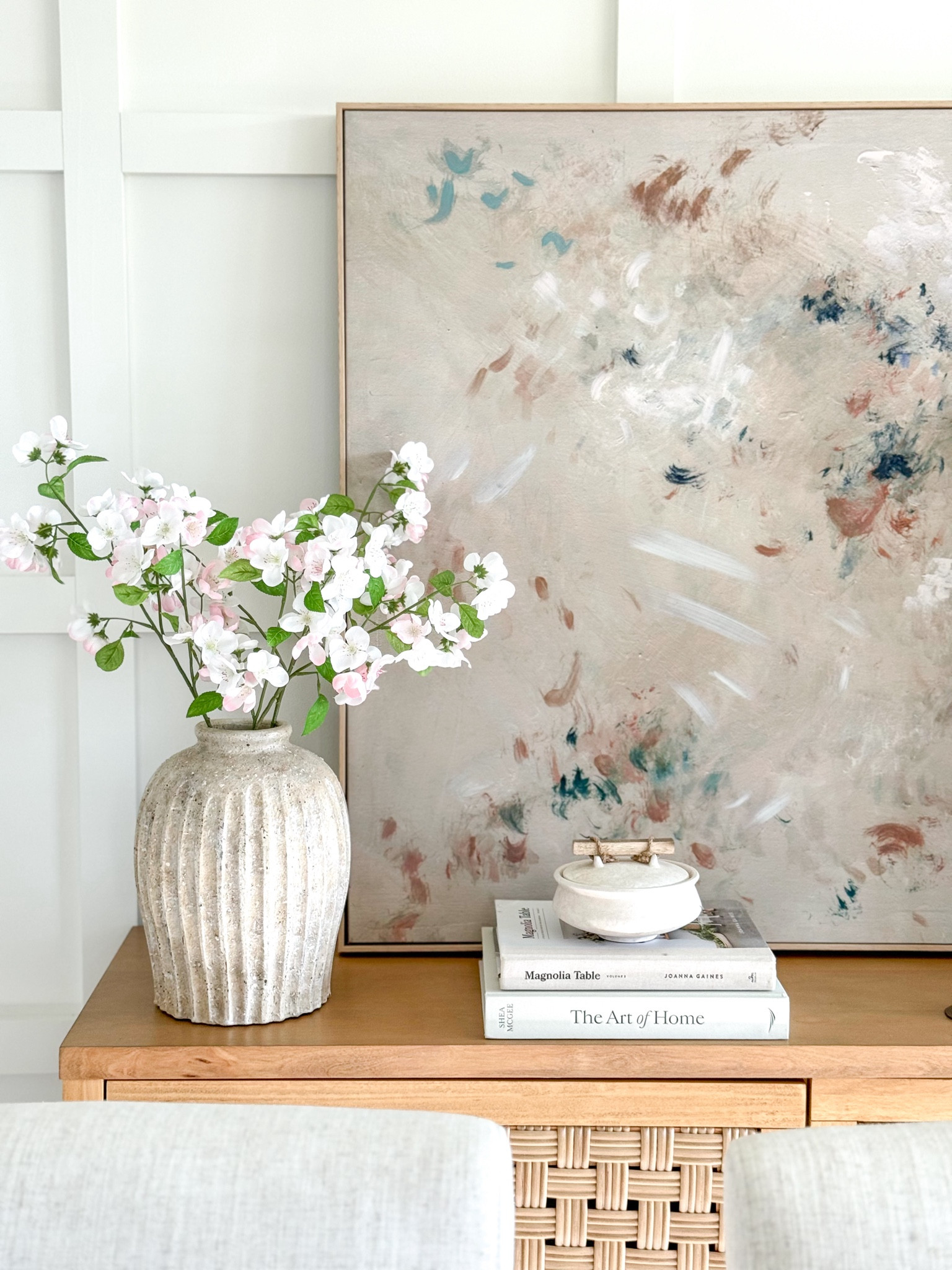 This new canvas print from studio McGee at target is stunning ! Beautiful way to freshen up my space and bring in some color 

Vase is pottery barn and always a best seller 

Floral stems are target last year so I linked ones from this year that are available 

Target home 
Pottery barn 
Anthropologie 

#LTKMostLoved #LTKhome #LTKSeasonal