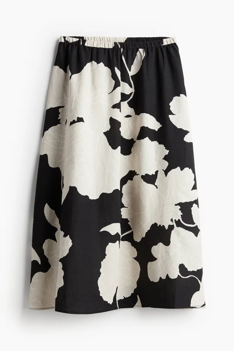 Midi Skirt - High waist - Long - Black/floral - Ladies | H&M US | H&M (US + CA)