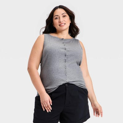 Women's Slim Fit Modern Ribbed Button-Front Tank Top - A New Day™ Gray XXL | Target