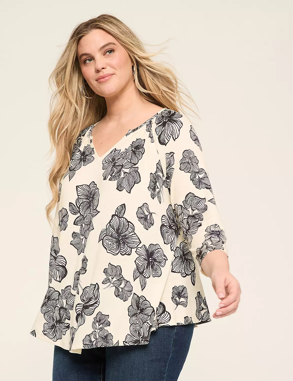 Swing 3/4-Sleeve Notch-Neck Top | LaneBryant | Lane Bryant (US)