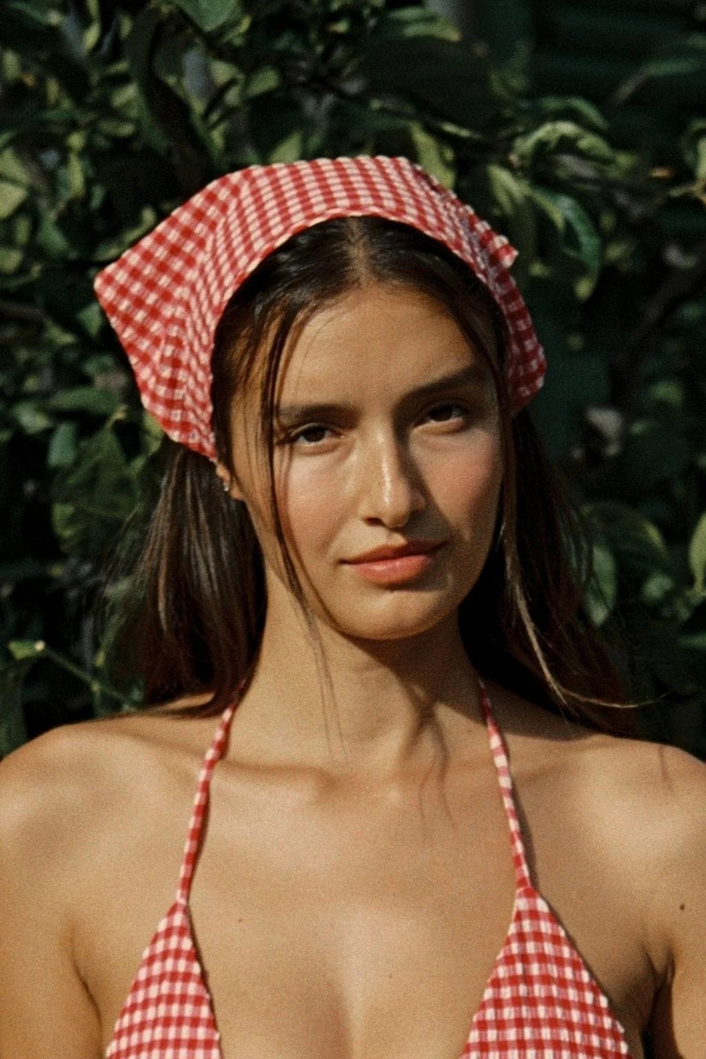 Red Micro Gingham Tie-Up Scarf | Montce