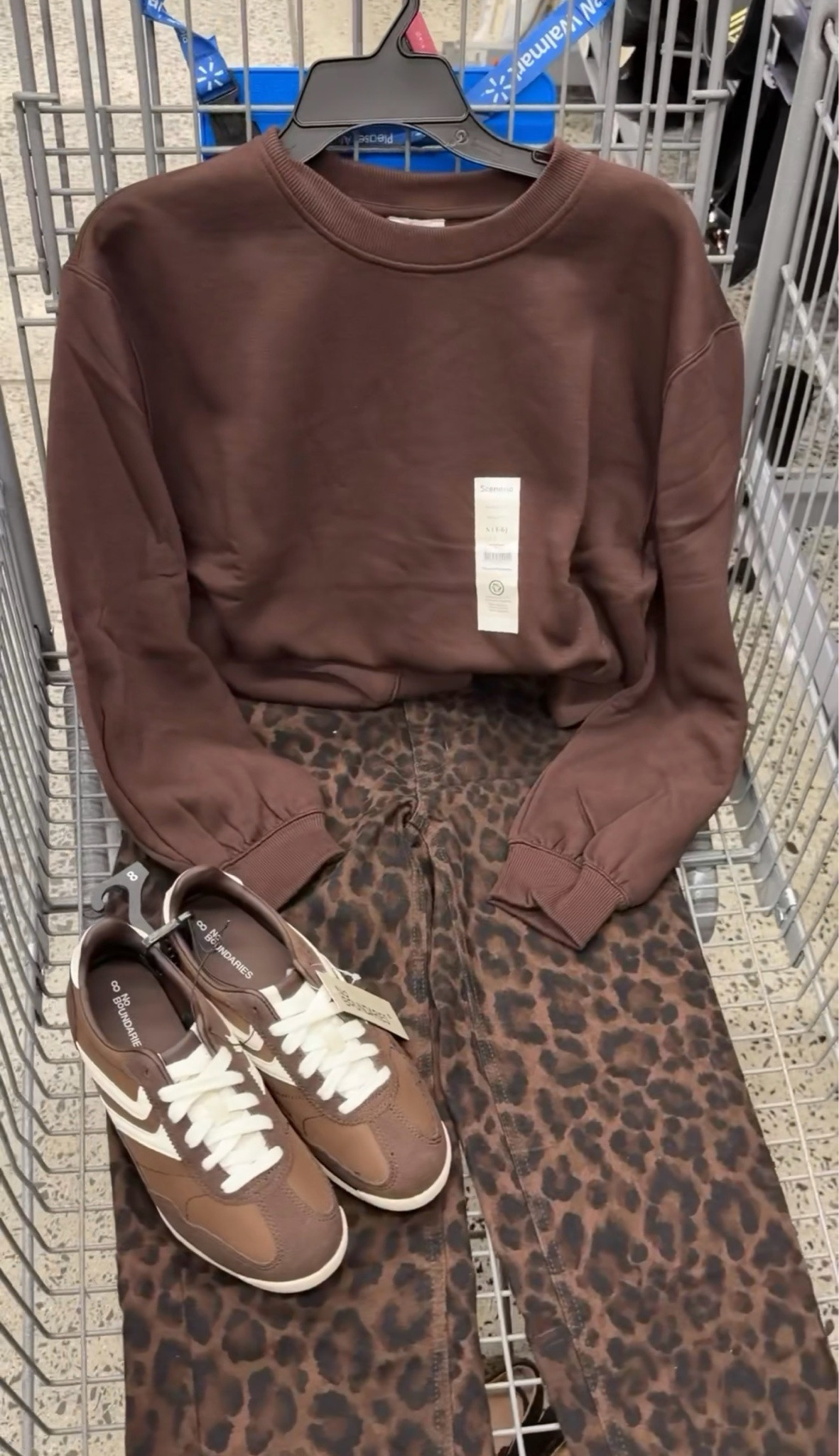 Walmart fall outfit idea with puff sleeve crewneck sweatshirt and leopard barrel jeans. Fit is true to size. I actually prefer the small in the sweatshirt if you’re wearing with high rise pants. Jeans tts. #walmartfashion