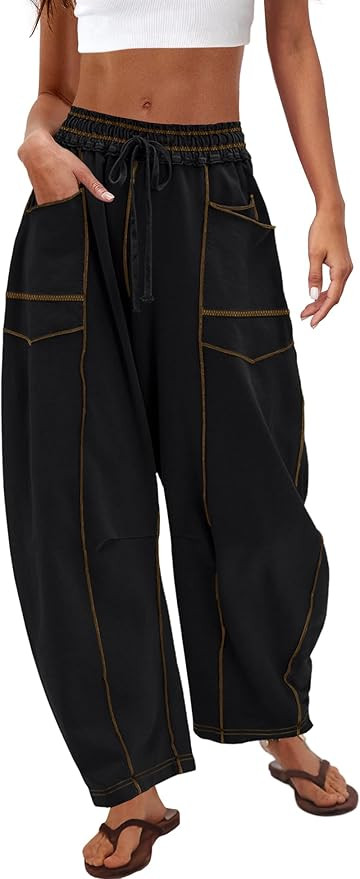 Nirovien Womens Barrel Sweatpants High Waisted Wide Leg Sweatpants Drawstring Lounge Baggy Pants ... | Amazon (US)