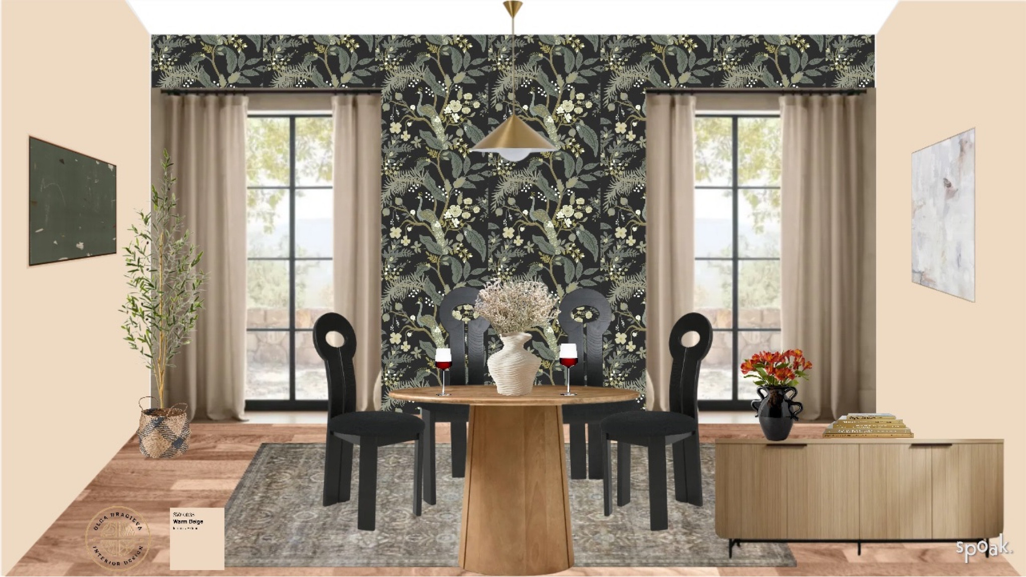 Dining room design! I love the peacock and flowers wallpaper, the black dining chairs are from Lulu and Georgia. The round dining table is from West Elm. The gold pendant is from West Elm as well. The beautiful brown distressed rug is from Lulu and Georgia. The gorgeous sideboard is currently on sale on Wayfair! 

#LTKstyletip #LTKhome #LTKSeasonal