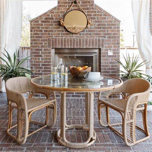 Woven Glen Coastal Beach Natural Rattan Rope Outdoor Dining Collection | Kathy Kuo Home