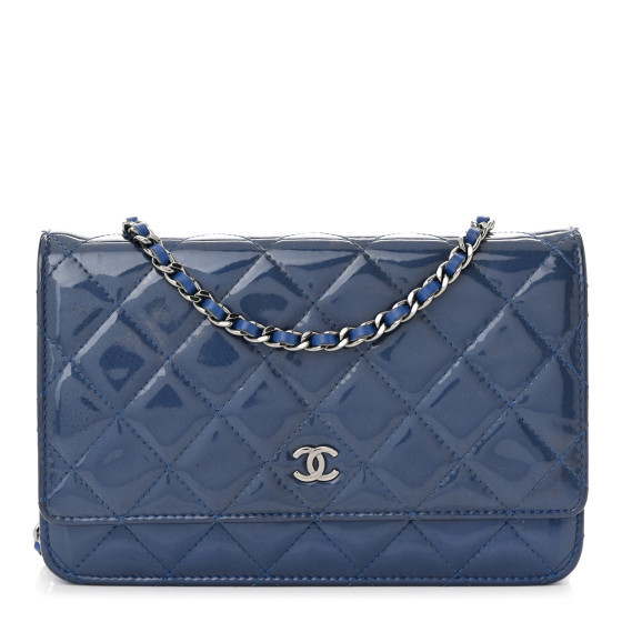 Patent Quilted Wallet On Chain WOC Blue | FASHIONPHILE (US)