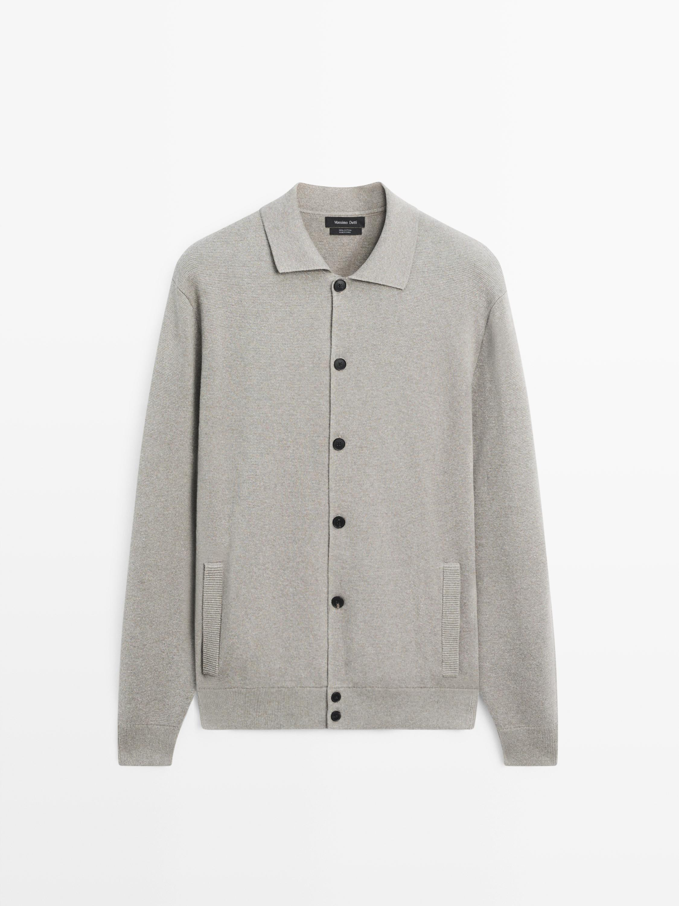 100% cotton knit cardigan with polo collar | Massimo Dutti US