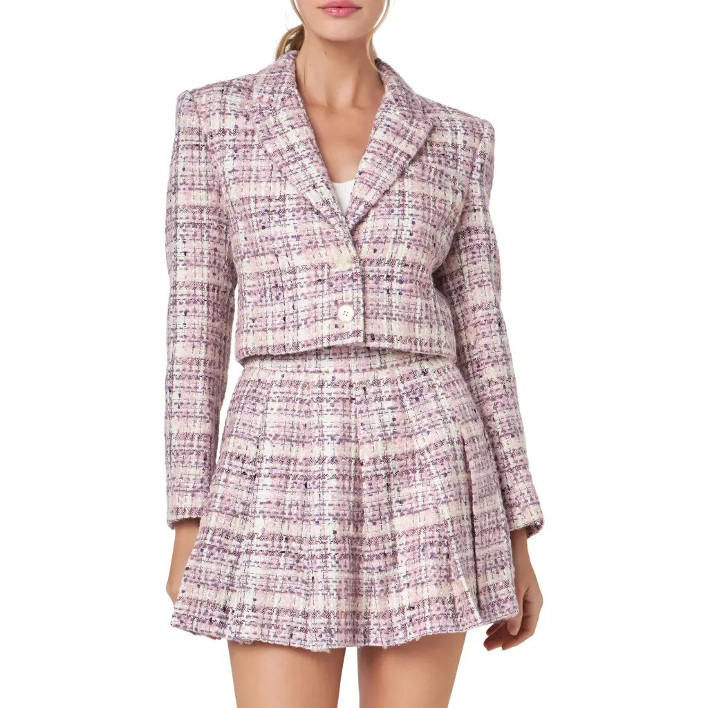 English Factory Tweed Crop Two-Button Blazer in Multi at Nordstrom, Size Large | Nordstrom