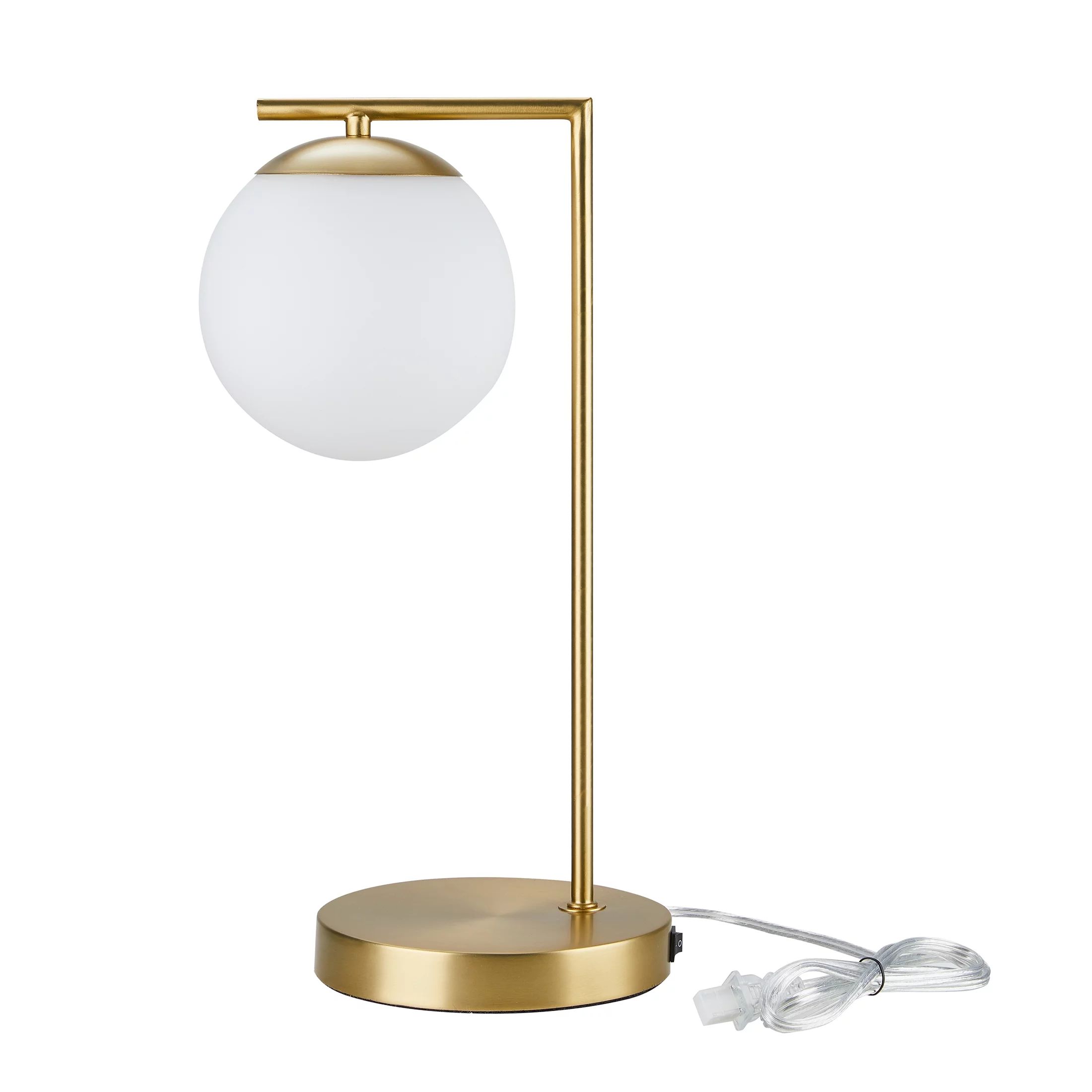Better Homes & Gardens 17.5" Frosted Globe Desk Lamp with USB Ports, Brass | Walmart (US)