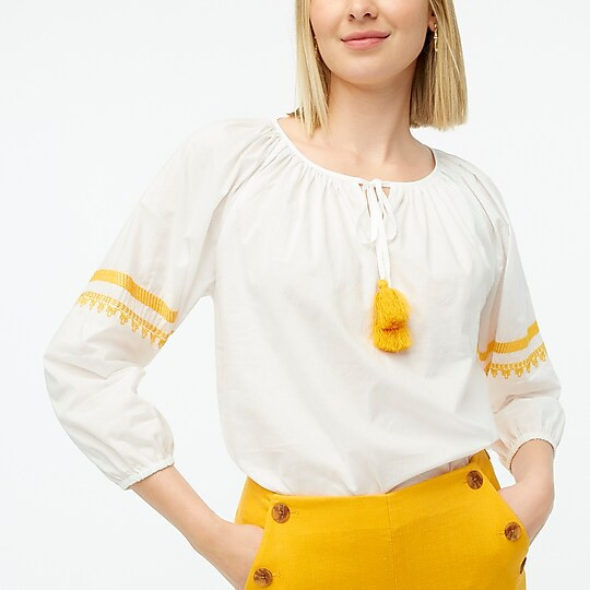 Raglan cotton popover top with embroidered hem | J.Crew Factory