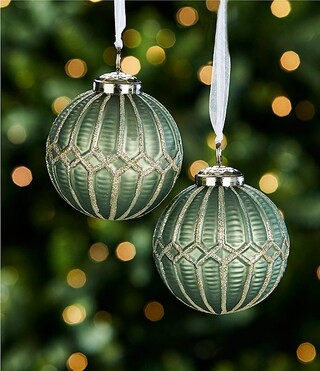 Southern Living Evergreen Collection Ribbed Glitter Glass Ball Ornament, Set of 2 | Dillard's | Dillard's