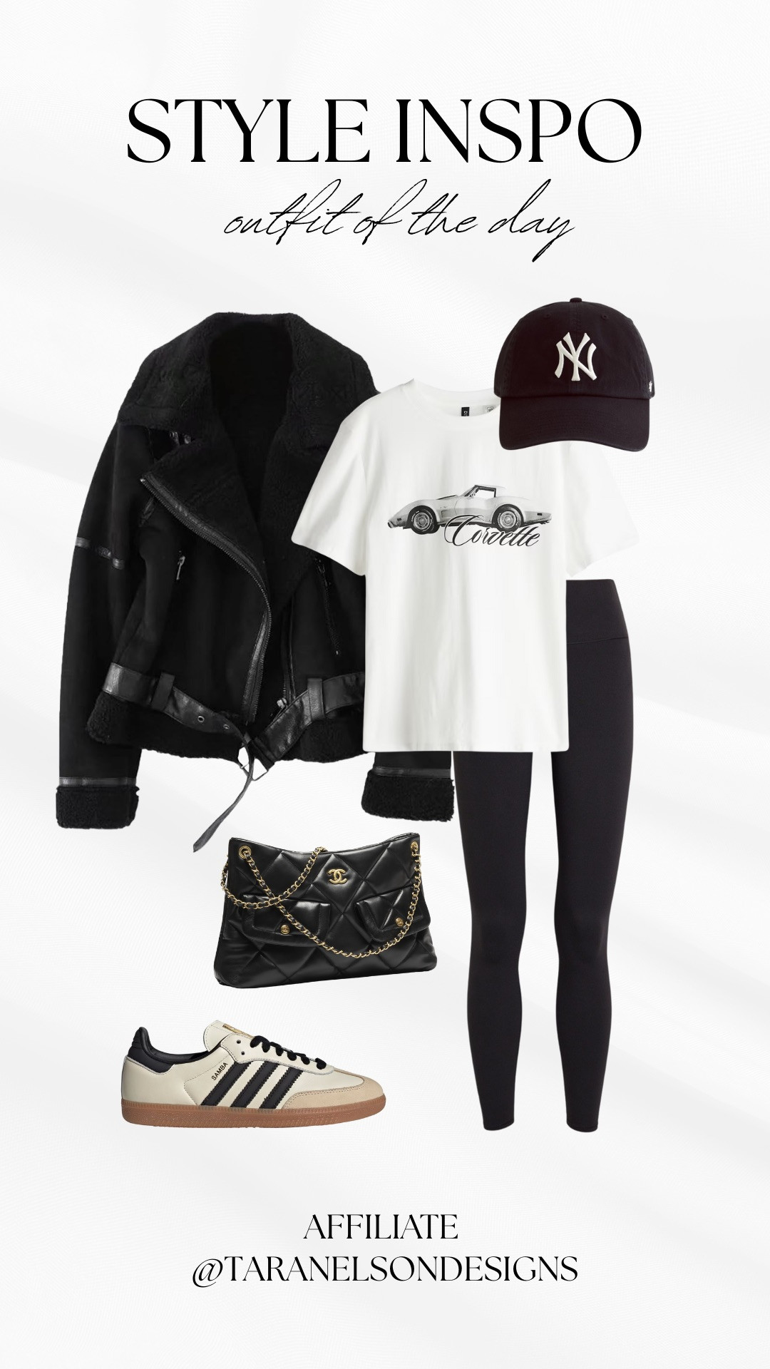  Level up your athleisure style with this on-trend black and white outfit: a cozy shearling aviator jacket, vintage Corvette graphic tee, classic black leggings, and Adidas Sambas for the ultimate sporty-chic vibe. Top it off with a Yankees cap and a quilted chain bag for that effortless street style, perfect for coffee runs, travel days, or casual weekends. These elevated basics are capsule wardrobe must-haves for anyone who loves a mix of comfort, sport, and high-low fashion.

#ltkactive #fallathleisure #airportoutfit #adidassamba #aviatorjacket #sportychic #streetstyleinspo #casualfall #athleisuretrend #capsulewardrobe #traveloutfit #ltkfit

 

#LTKStyleTip #LTKActive #LTKFindsUnder100