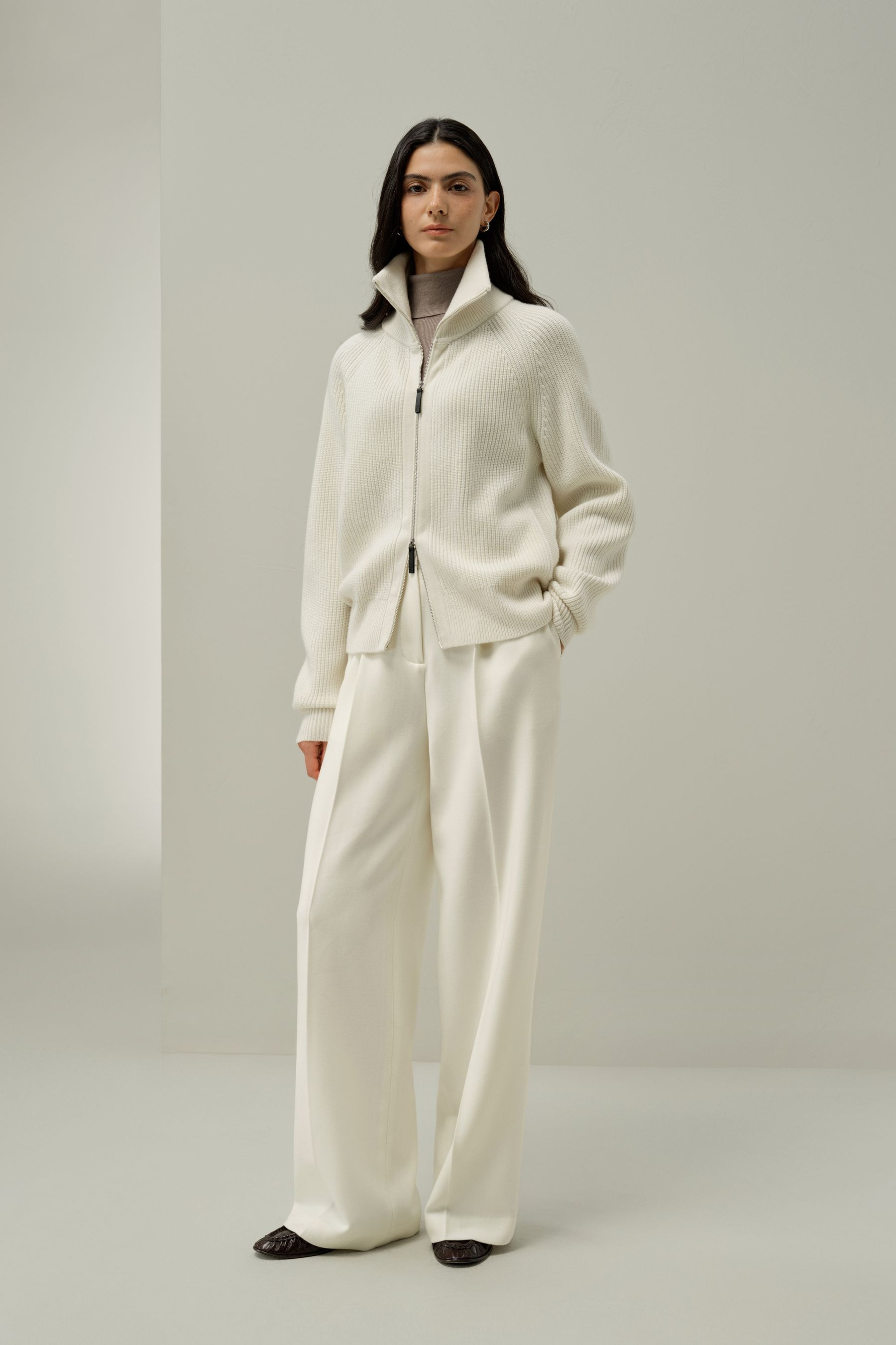 Ribbed-knit Turtleneck Zip Cardigan | LILYSILK