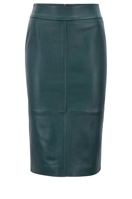 Lambskin-leather pencil skirt with paneled structure | Hugo Boss NL-BE