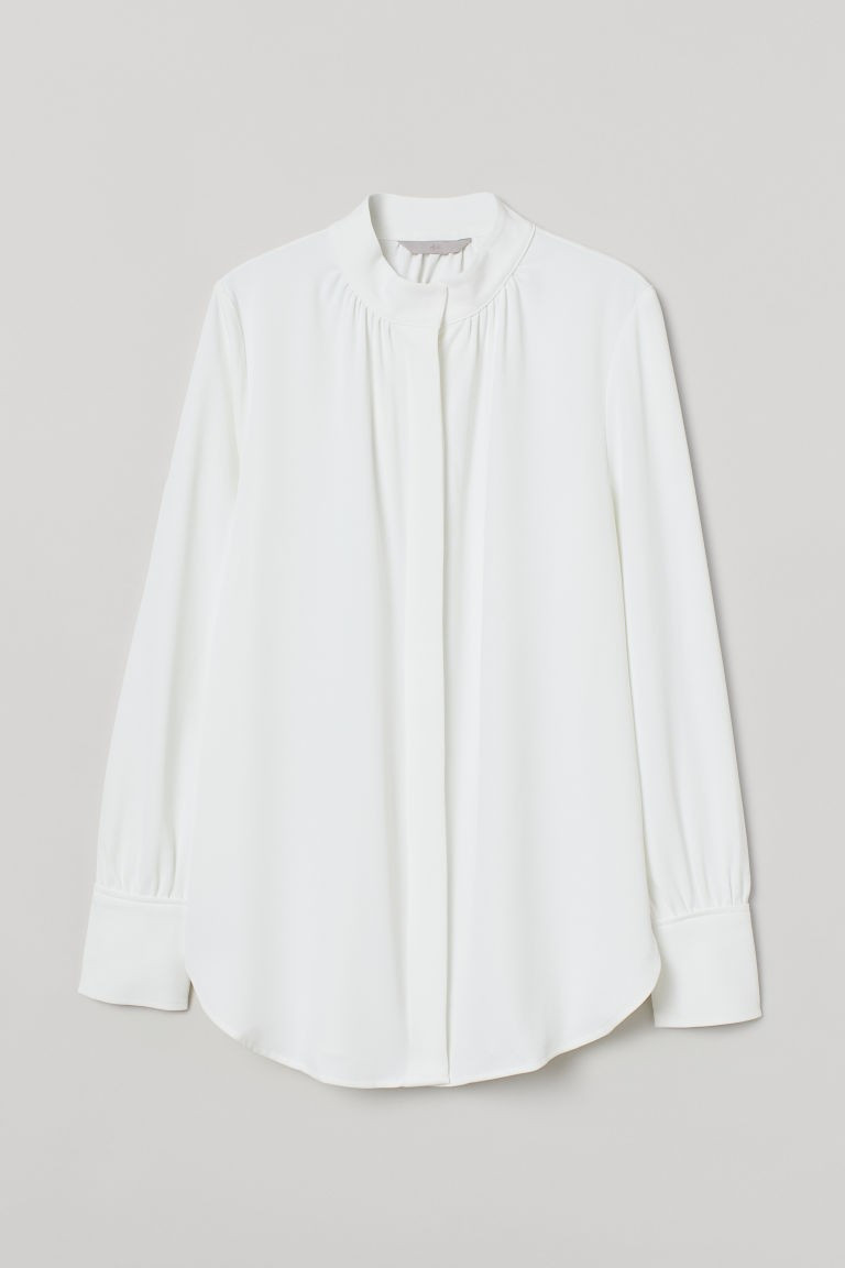 H & M - Stand-up Collar Blouse - White | H&M (US + CA)