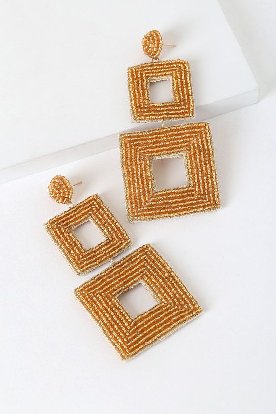 Square Is My Mind? Gold Beaded Statement Earrings | Lulus (US)