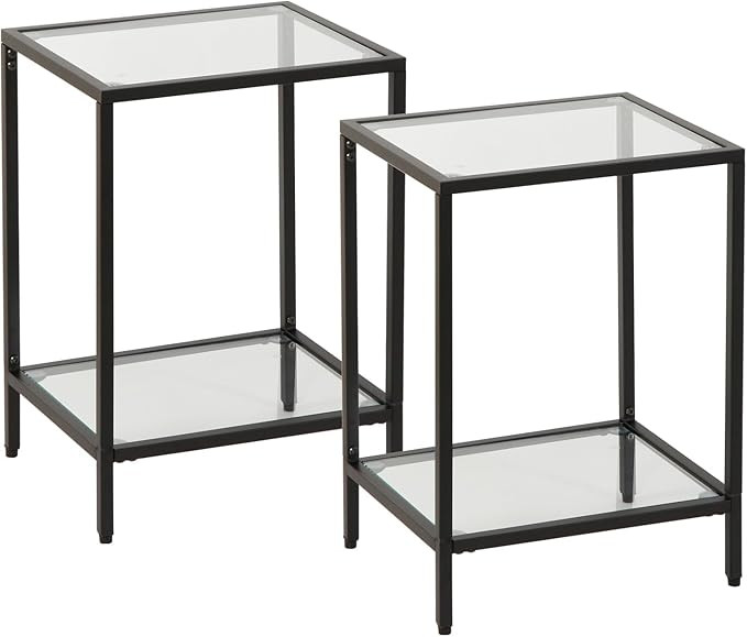 Modern 2-Tier Tempered Glass End Table - Stylish Black Metal Side Table for Small Spaces, Perfect... | Amazon (US)