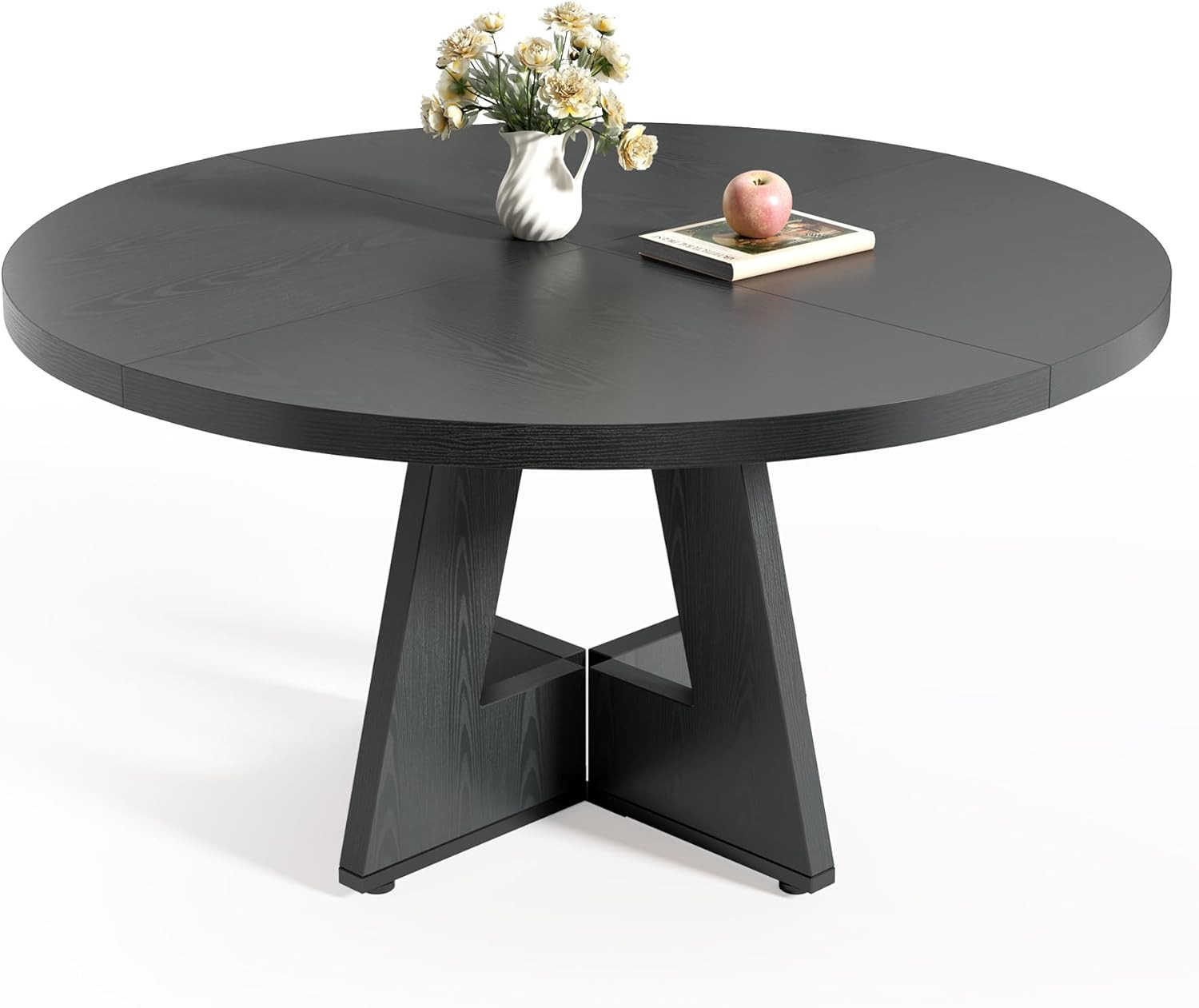 LITTLE TREE Round Dining Table for 4-6 People, 47 Inches Dining Room Table with Wooden Pedestal Base, Black Dinner Tables, Circle Kitchen Tables for Dining Room, Kitchen, Living Room | Amazon (US)