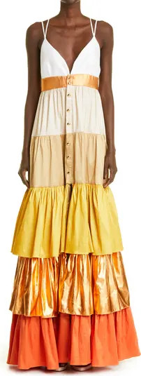 Kimberly Goldson Mari Tiered Metallic Colorblock Maxi Dress | Nordstrom | Nordstrom