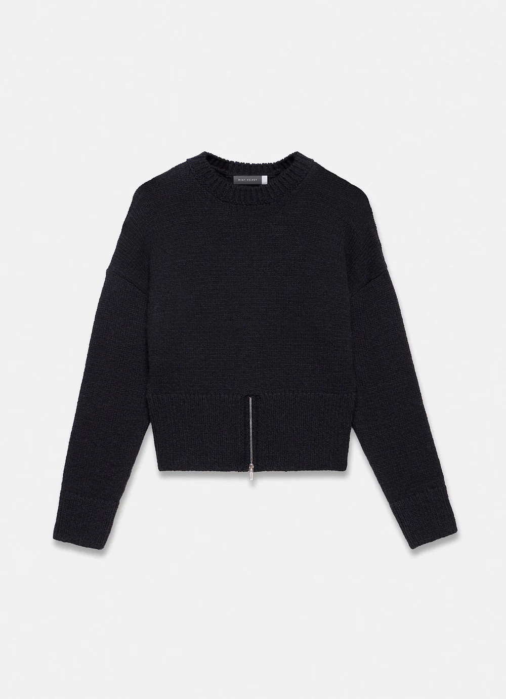 Black Knit Zip Detail Jumper | Mint Velvet