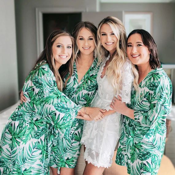 Palm Leaf Print Robes - Tropical Robes for Bridesmaids - Destination Wedding Robes Palm Springs B... | Etsy (US)