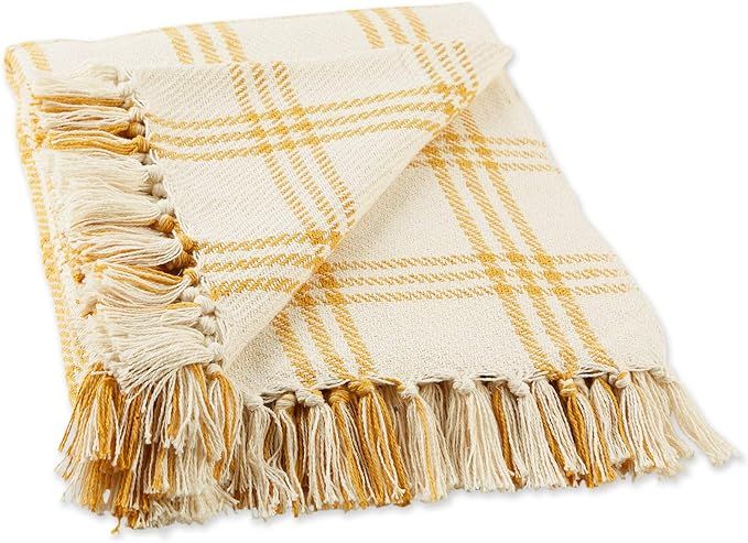 DII Modern Farmhouse Plaid Collection Cotton Fringe Throw Blanket, 50x60, White/Honey Gold | Amazon (US)