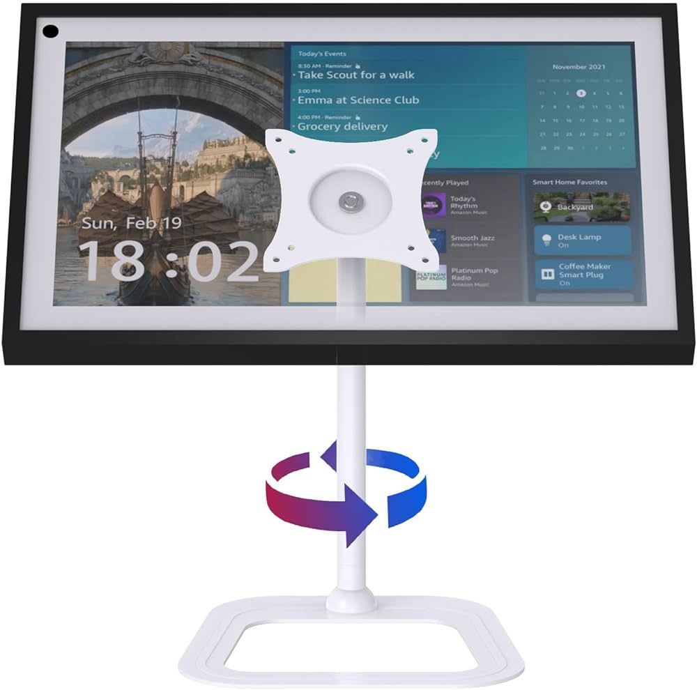 ITSHOM Mount for Echo Show 15, Swivel 270 Degrees Left and Right, Tilt 90 Degrees Up, Rotate 360 Degrees for Landscape or Portrait, Riser Show 15 Stand Made of Solid Steel (White) | Amazon (US)