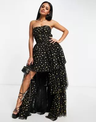 Lace & Beads exclusive high low tulle maxi dress in black glitter star | ASOS | ASOS (Global)