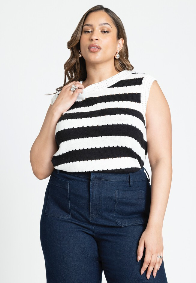 Striped High Neck Sweater Tank | Eloquii