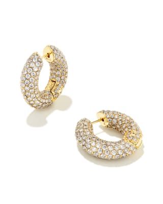 Mikki Gold Pave Hoop Earrings in White Crystal | Kendra Scott