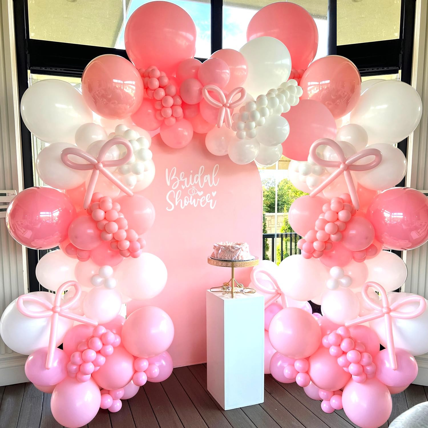 Pink Bow Balloon Arch Kit, 114Pcs Pastel Light Bow Pink and White Balloon Garland for Girls Baby ... | Amazon (US)