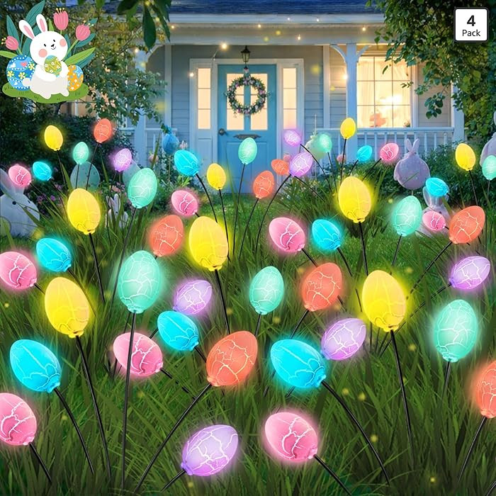 Upgraded 4 Pack Solar Easter Egg Lights Outdoor, Colorful Swaying Firefly Lights with 2 Lighting ... | Amazon (US)
