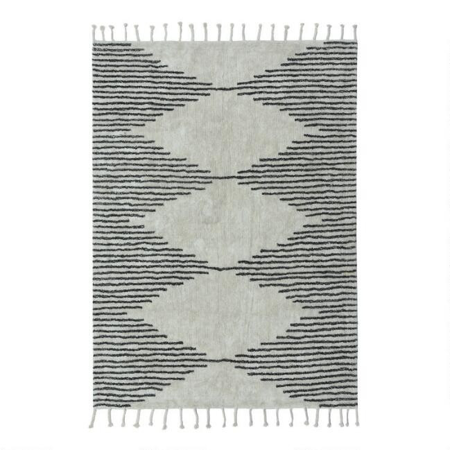 Black and Ivory Diamond Moroccan Style Cotton Shag Area Rug | World Market