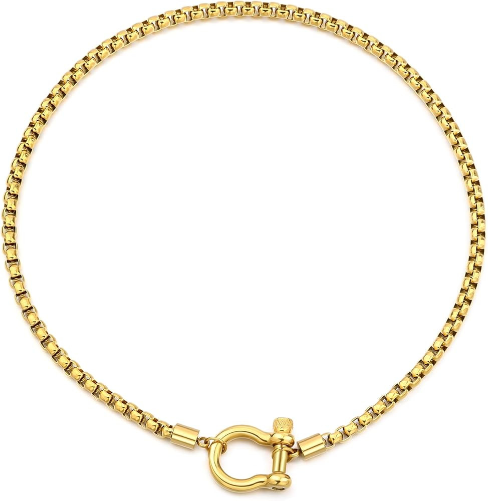 FEEL STYLE Screw Anchor Shackle Necklace for Women, Rolo & Wheat Chain | Amazon (US)