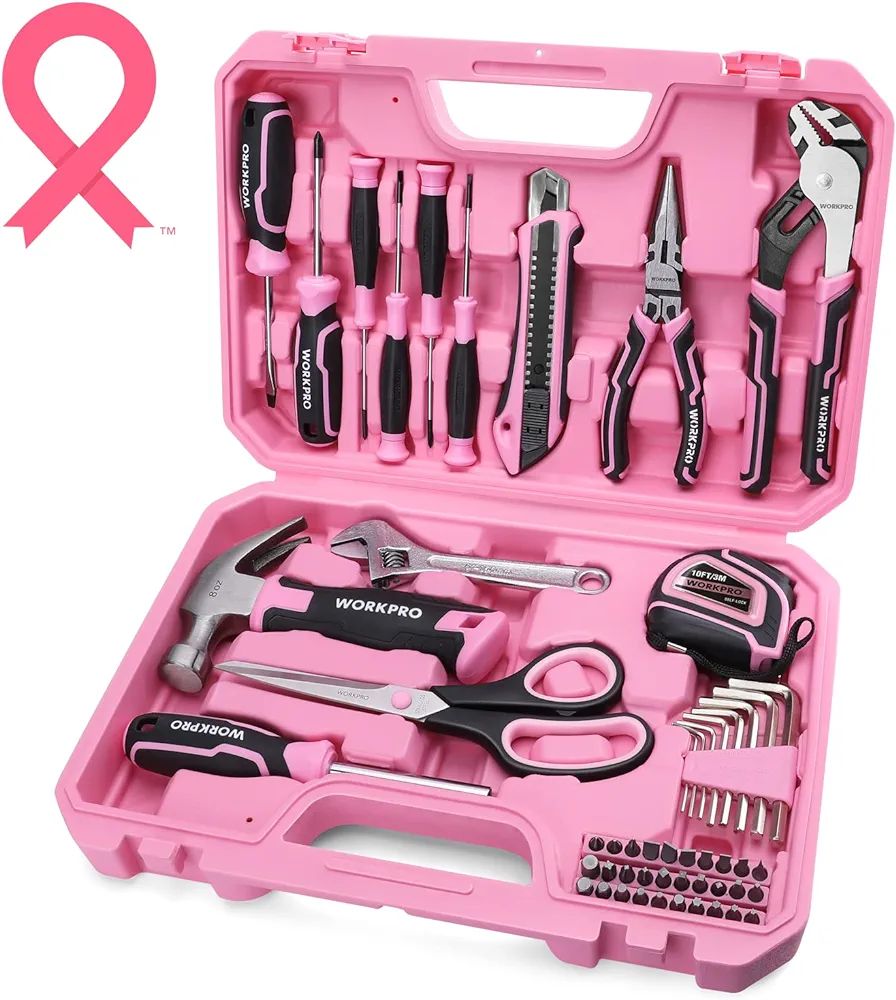 WORKPRO 52-Piece Pink Tools Set, Household Tool Kit with Storage Toolbox, Basic Tool Set for Home... | Amazon (US)