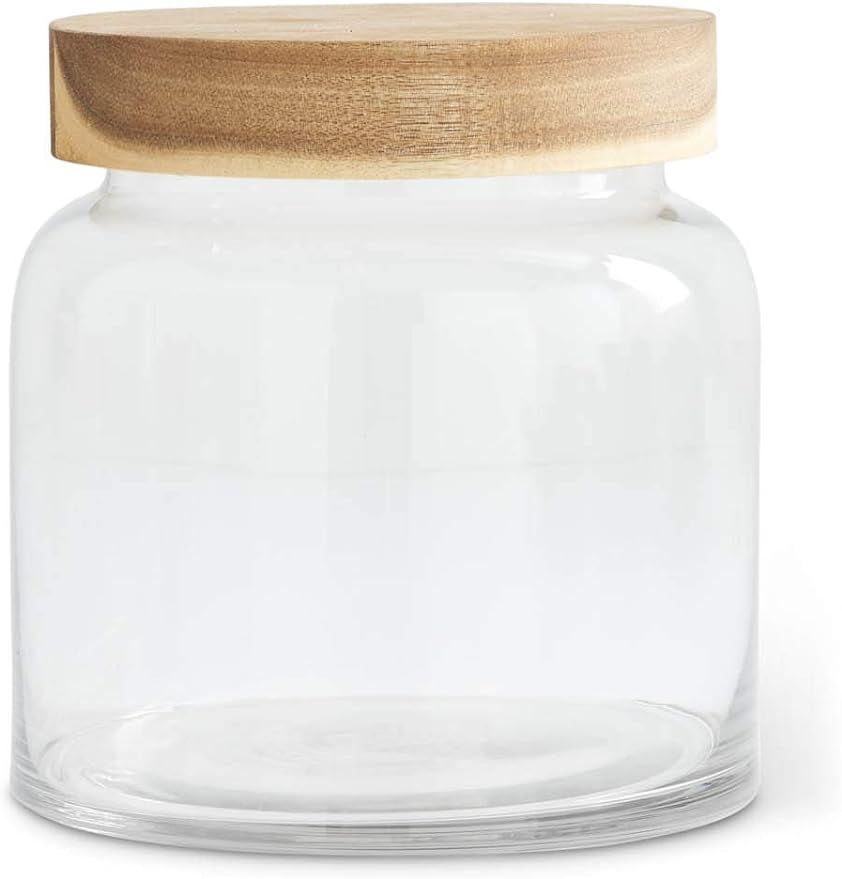 K&K Interiors 16038A-1 8.25 Inch Clear Glass Container with Acacia Wood Lid | Amazon (US)