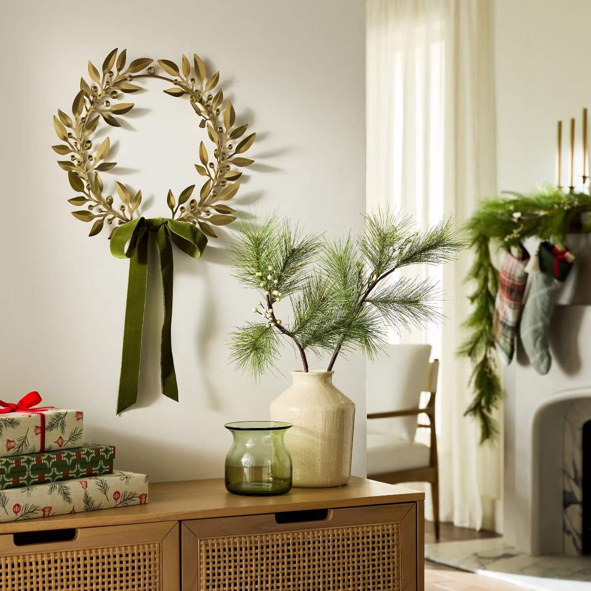 18" Decorative Brass Leaf Christmas Wreath Antique Finish - Hearth & Hand™ with Magnolia | Target