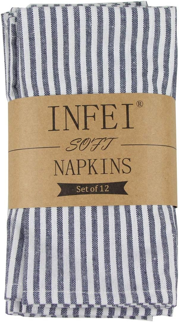 INFEI Soft Plain Striped Linen Cotton Dinner Cloth Napkins - Set of 12 (17 x 17 inches) - for Eve... | Amazon (US)