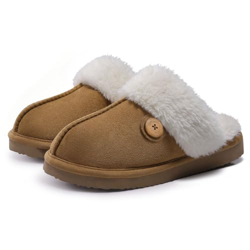 Litfun Fuzzy Slippers for Women with Memory Foam Winter Fluffy House Shoes Indoor Outdoor, Khaki Women Size 6-6.5 | Amazon (US)