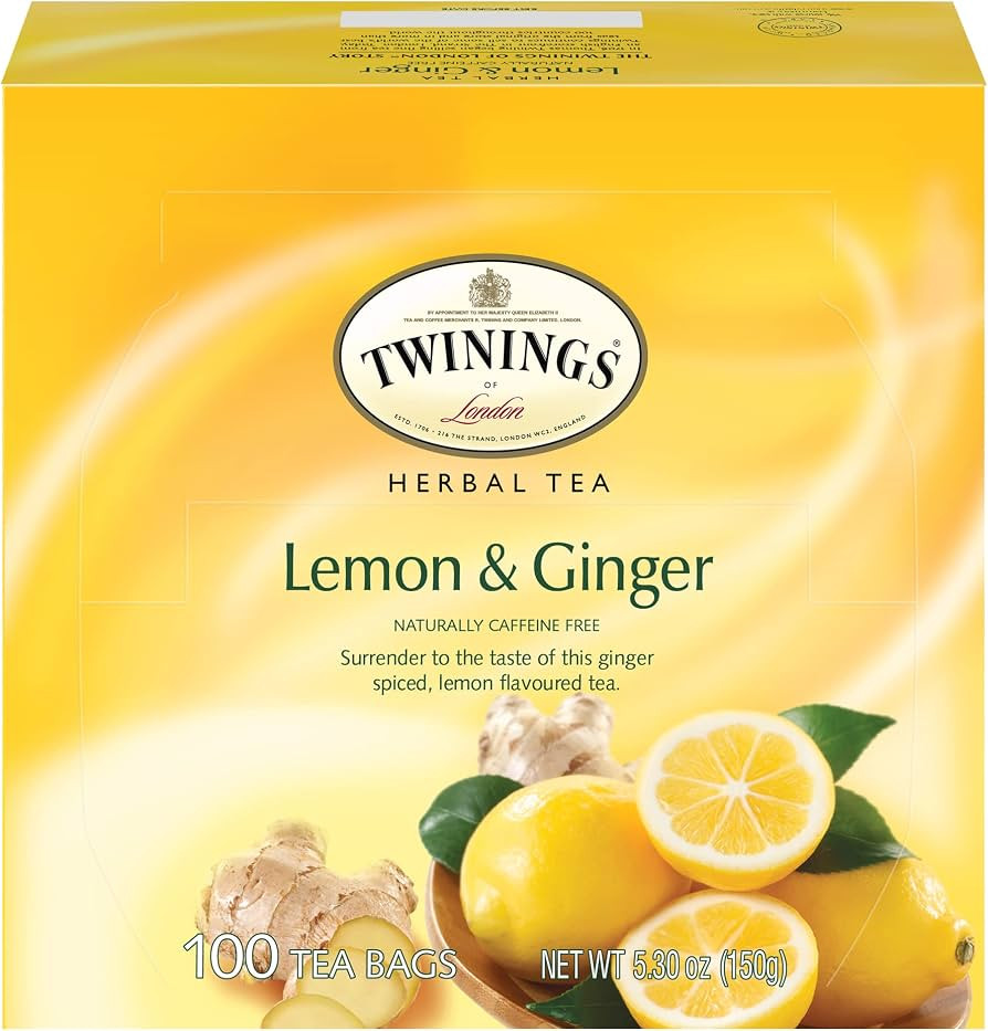 Twinings Lemon & Ginger Herbal Tea, 100 Individually Wrapped Tea Bags, Tangy Lemon, Spicy Ginger,... | Amazon (US)