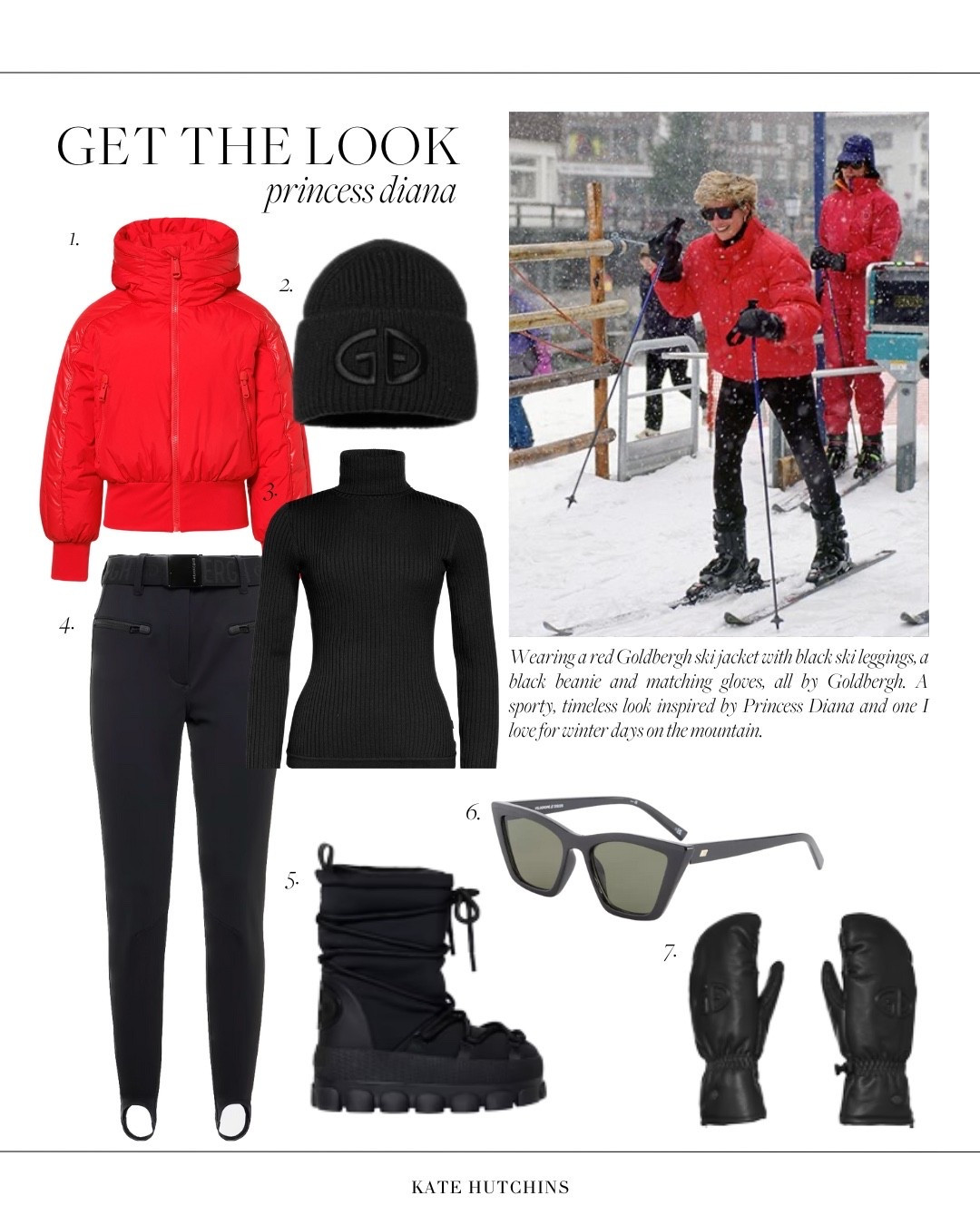 Wearing a red Goldbergh ski jacket with black ski leggings, a black beanie and matching gloves, all by Goldbergh. A sporty, timeless look inspired by Princess Diana and one I love for winter days on the mountain

#LTKstyletip #LTKwinter
